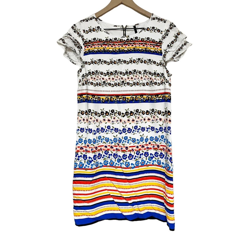 Kensie Striped Shift Dress Womens Size Medium Short Sleeve Floral